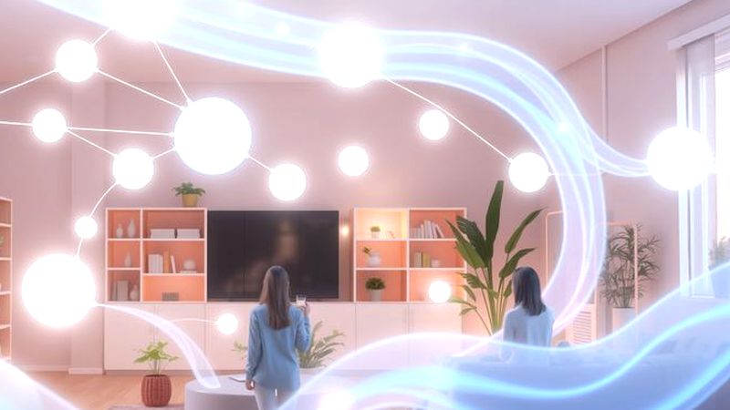 Redes luminosas conectan a personas serenas
