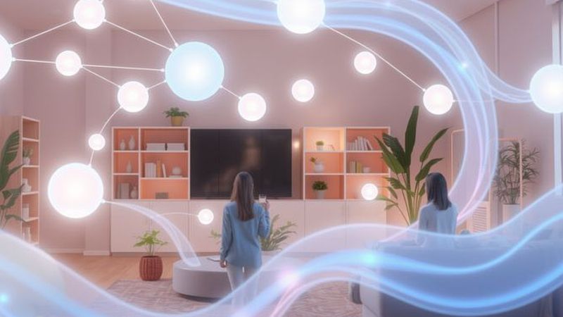 Redes luminosas conectan a personas serenas