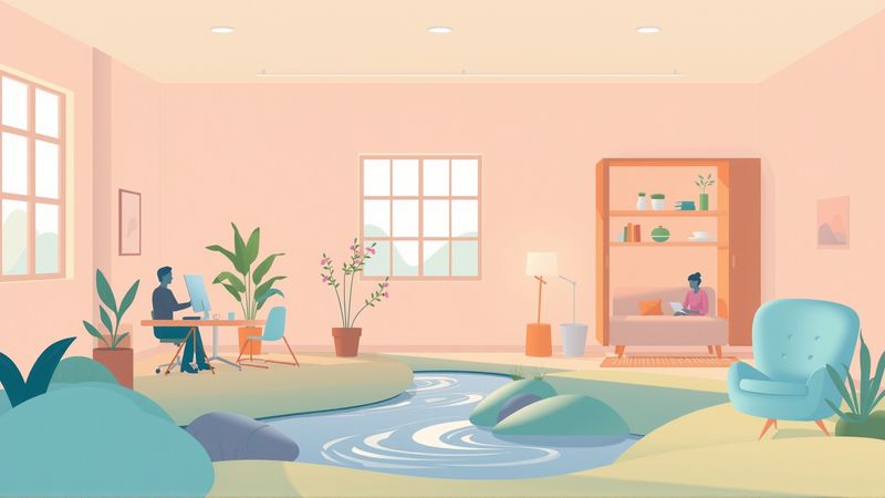 Ilustración profesional: planificación financiera serena y colaborativa