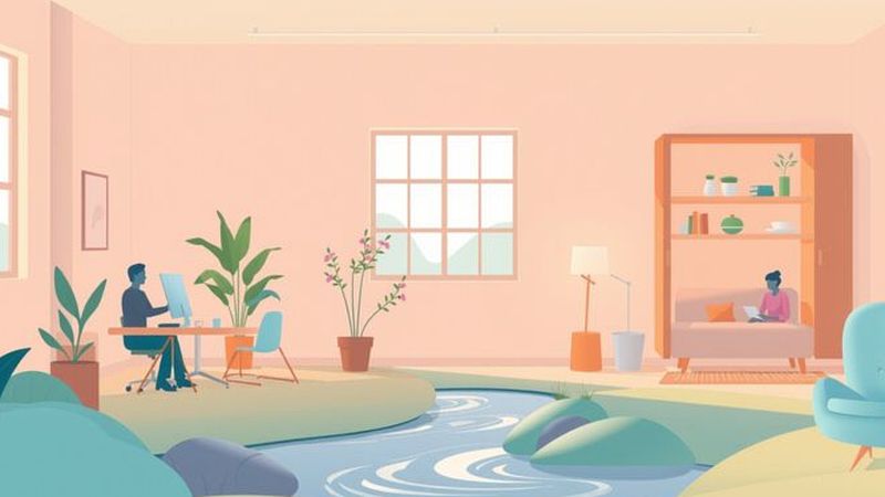 Ilustración profesional: planificación financiera serena y colaborativa