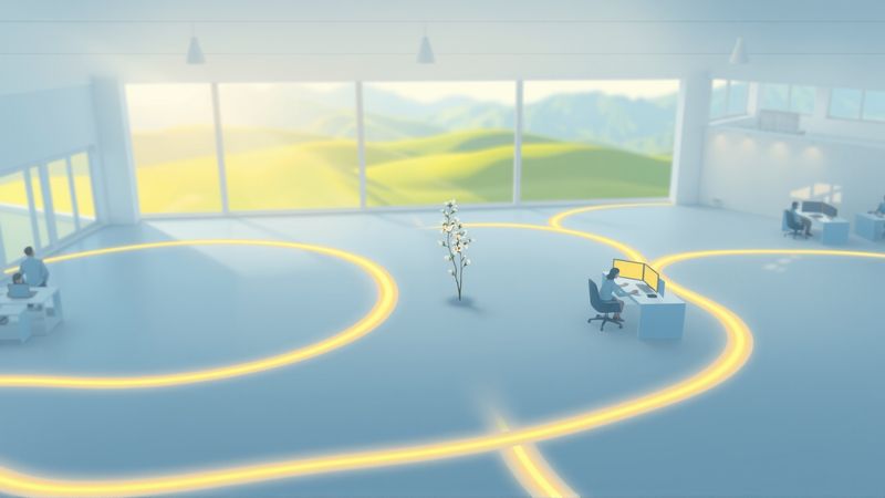Un espacio de oficina tranquilo florece visualmente