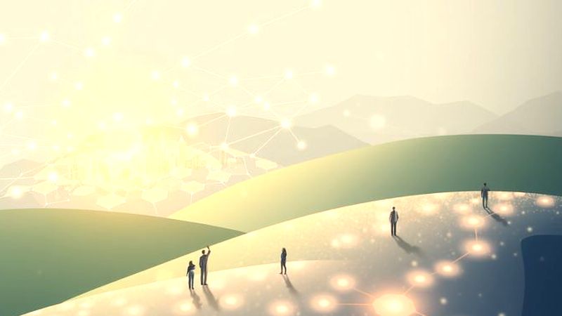 Un paisaje digital armonioso emerge en luz