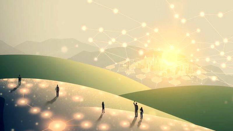 Un paisaje digital armonioso emerge en luz
