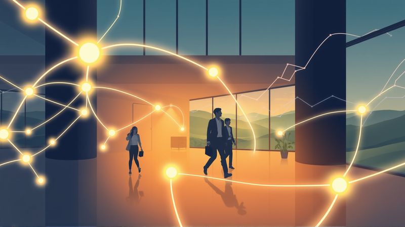 Crecimiento empresarial fluye armoniosamente en un espacio