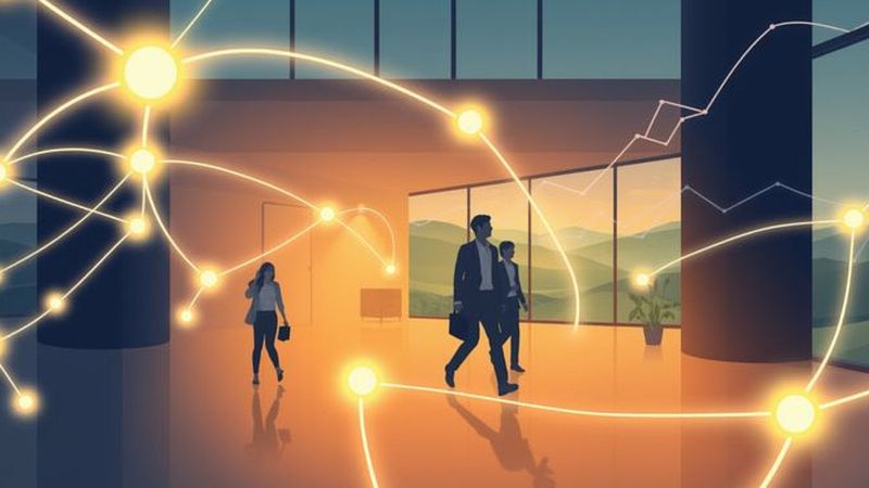 Crecimiento empresarial fluye armoniosamente en un espacio