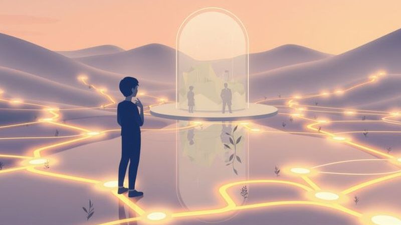 Un centro vibrante observa un paisaje digital