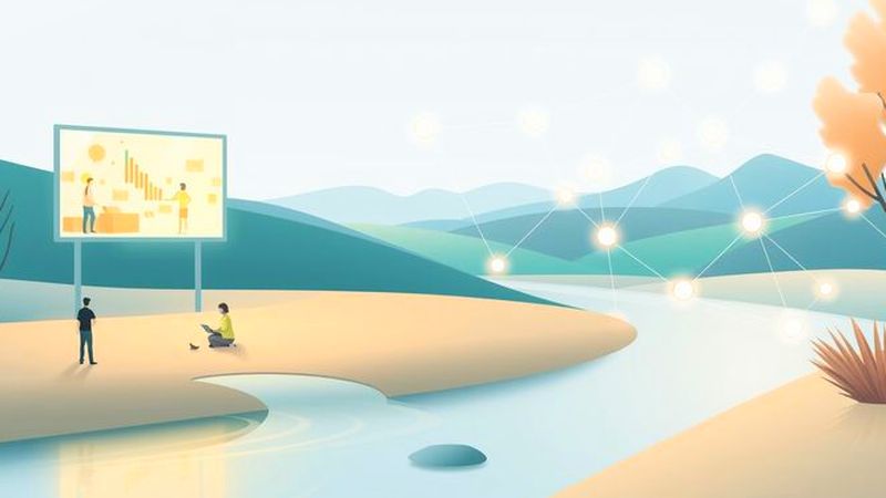 Redes luminosas conectan un paisaje sereno