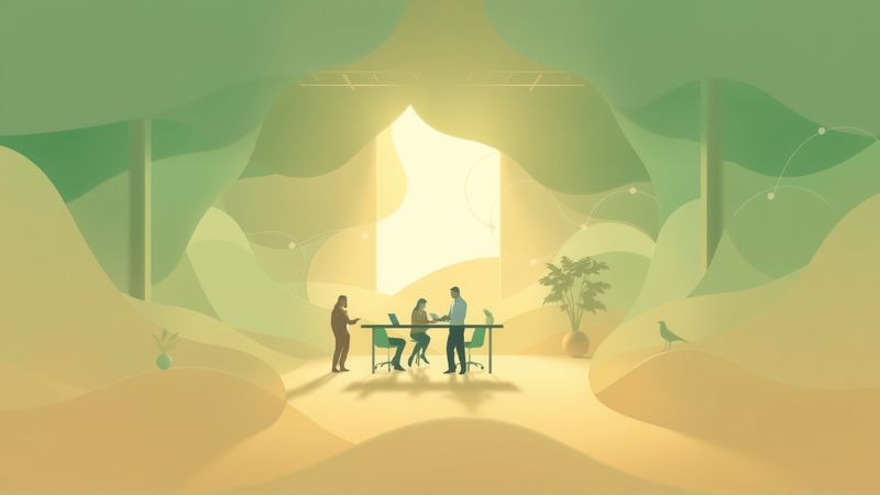 Ilustración profesional: colaboración tranquila y progresiva