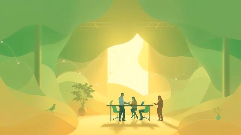 Ilustración profesional: colaboración tranquila y progresiva