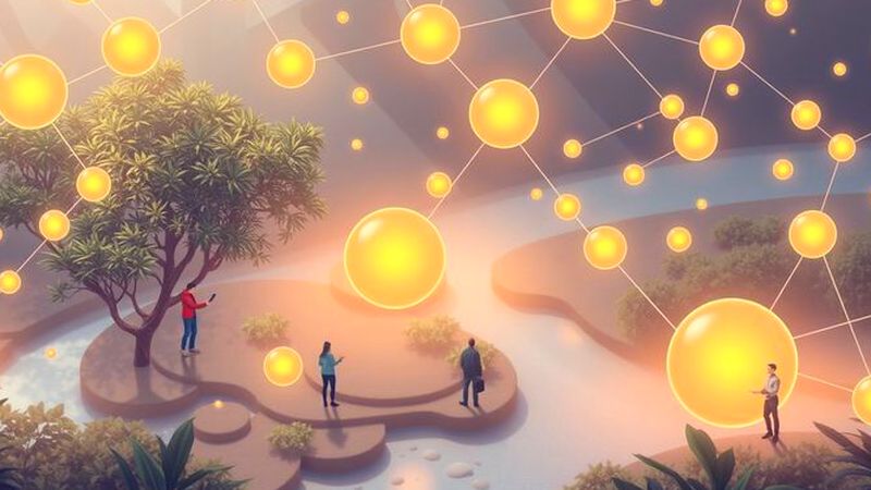 Orbes luminosas representan colaboración optimista y fluida