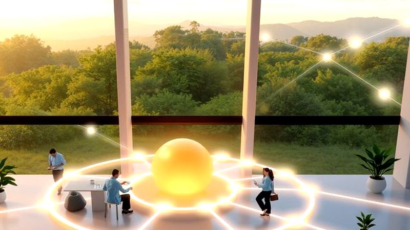 Una esfera radiante conecta armoniosamente a la humanidad