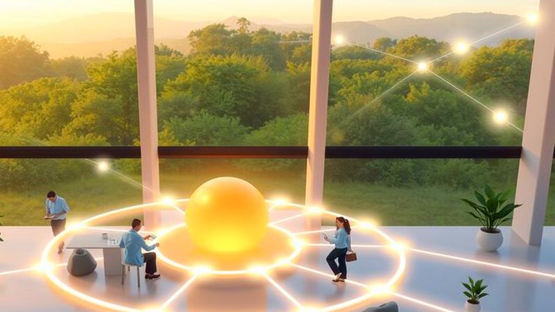 Una esfera radiante conecta armoniosamente a la humanidad