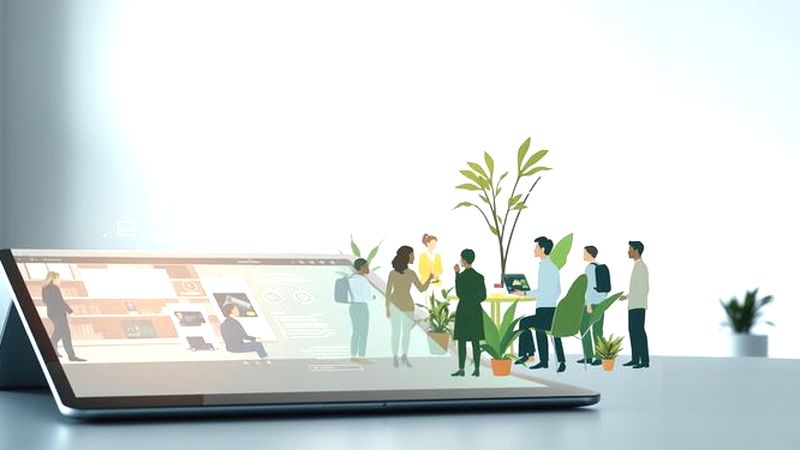 Un espacio minimalista visualiza colaboración digital orgánica