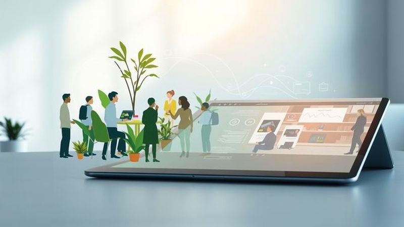 Un espacio minimalista visualiza colaboración digital orgánica