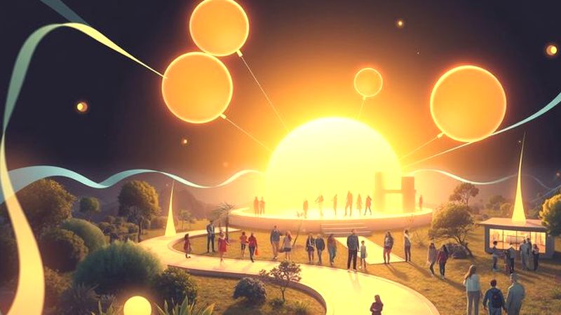 Esferas brillantes simbolizan crecimiento y comunidad